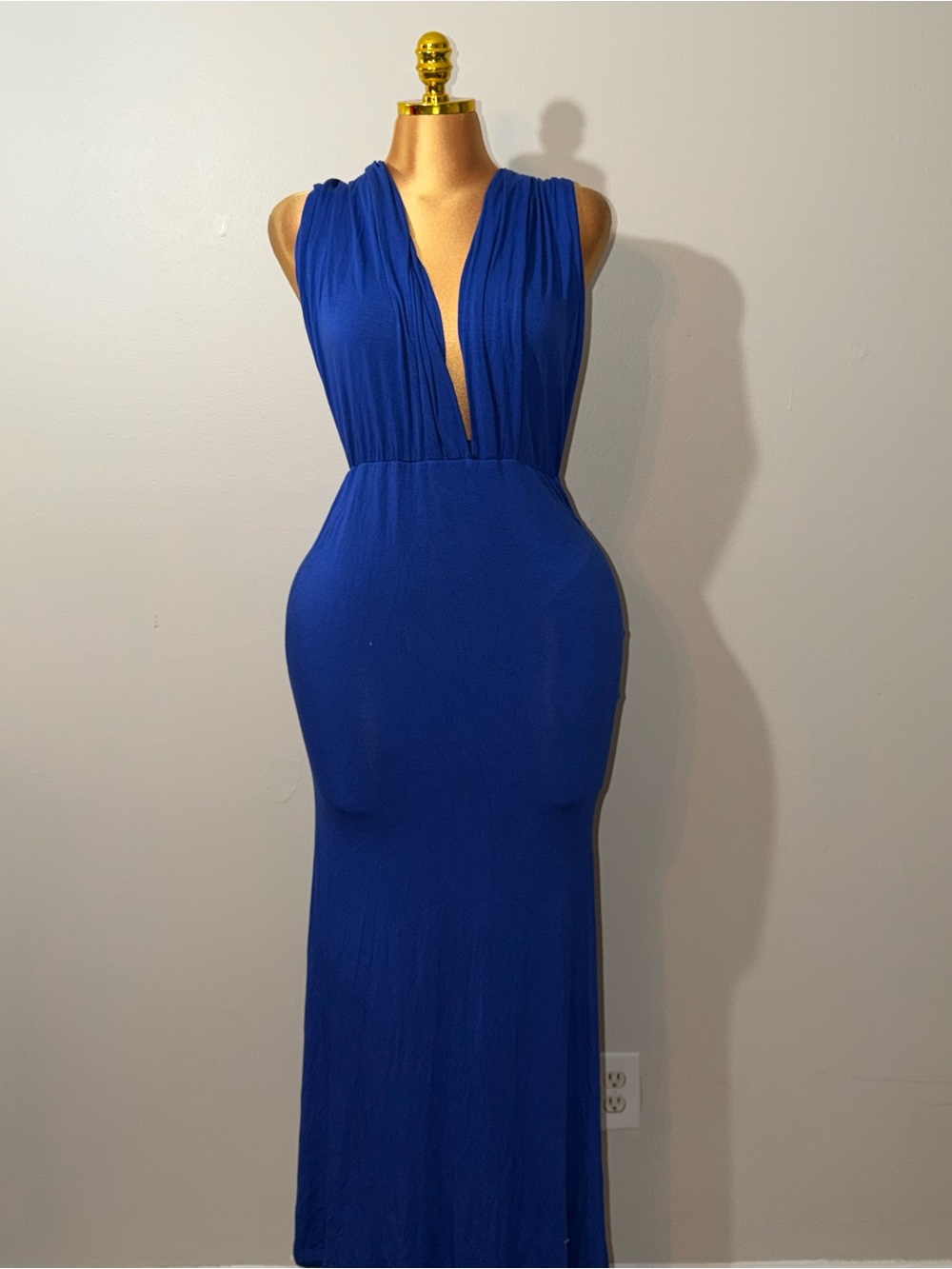 & Other Stories Cobalt Blue Deep V Maxi Dress